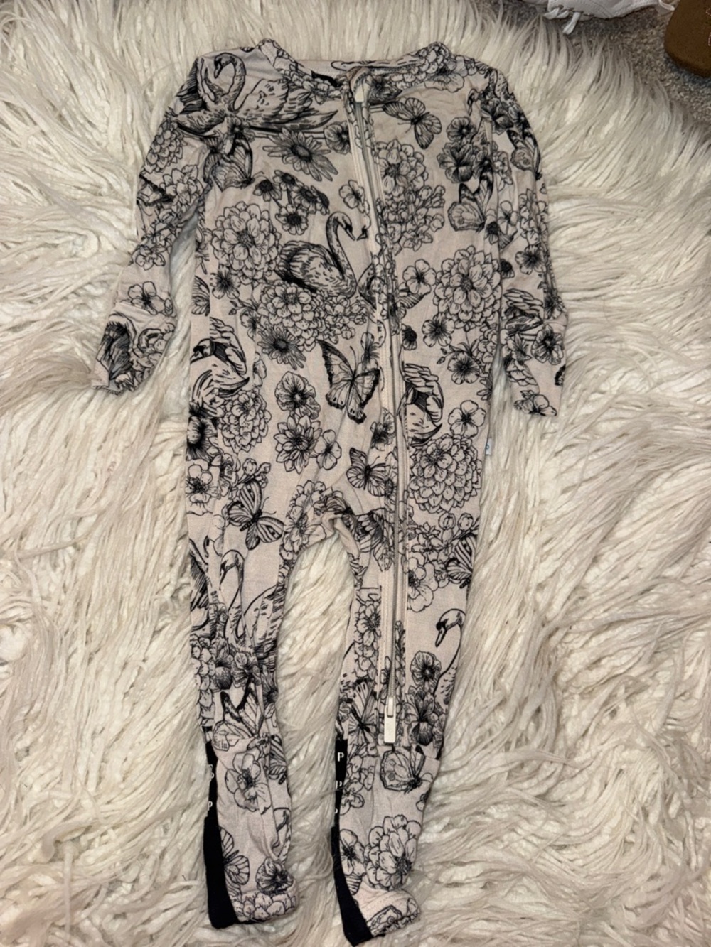 Pink Floral & Swan Print Baby One-Piece Zip Romper